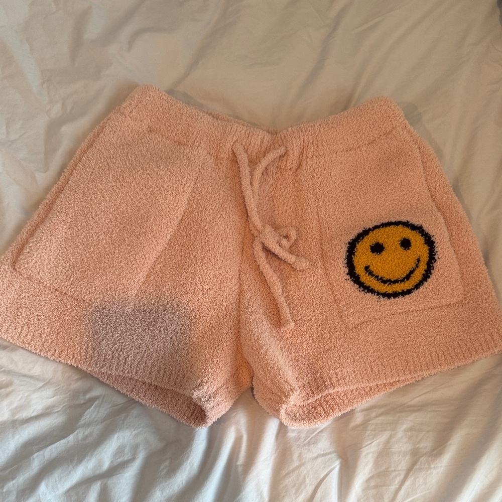 Cozy Pink Smiley Plush Lounge Shorts
